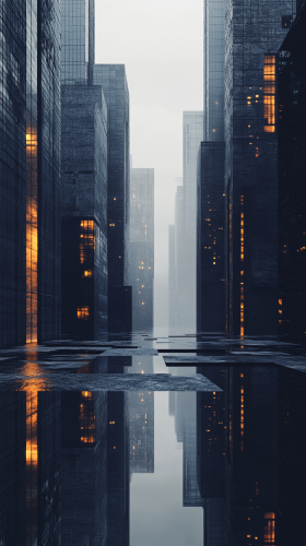 Detailed image of dark, deserted dystopian cityscape in 8K. Detailed image of dark, deserted dystopian cityscape in 8K.