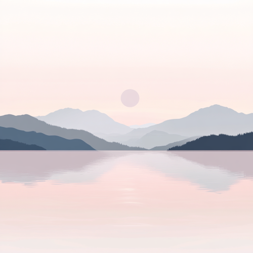 Distant mountains, peaceful water, reflections, light pink, relaxing Zen Distant mountains, peaceful water, reflections, light pink, relaxing Zen