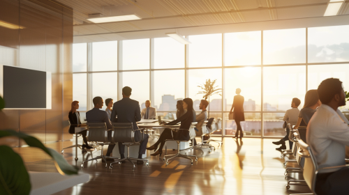Diverse professionals collaborating in modern office, listening attentively. Diverse professionals collaborating in modern office, listening attentively.