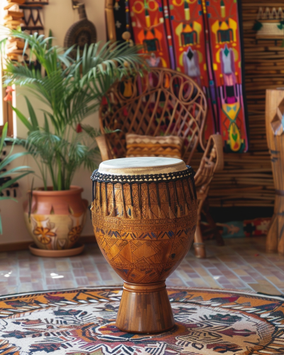 Elegante Holz-Conga im Boho Africa Hippie Raum