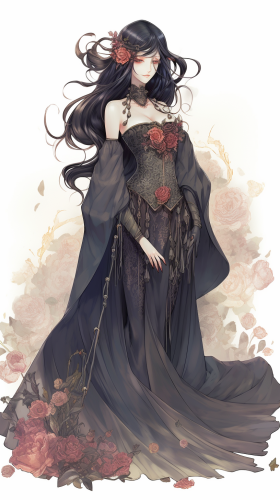 Enchanting sorceress in black rose gown on Halloween night Enchanting sorceress in black rose gown on Halloween night