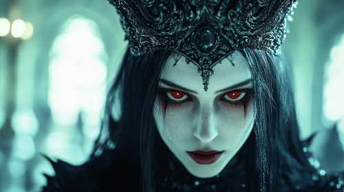 Evil gothic alien lady with large crown portrait. Evil gothic alien lady with large crown portrait.