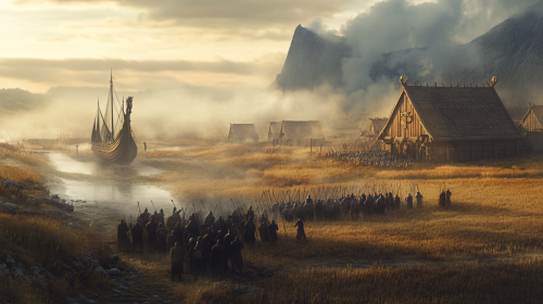 Fantasy D&D movie scene, viking warriors defend village. Fantasy D&D movie scene, viking warriors defend village.