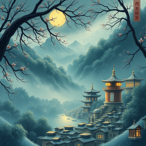 Feather-shaped ice crystals hang from tall trees Feather-shaped ice crystals hang from tall trees