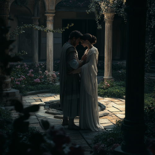 Forbidden Secret Garden Embrace at Roman Palace Night Forbidden Secret Garden Embrace at Roman Palace Night
