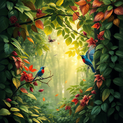 Forest with Leaves and Birds 100x180 cm Forest with Leaves and Birds 100x180 cm