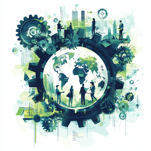 Global Collaboration with Gears and People Illustration Global Collaboration with Gears and People Illustration
