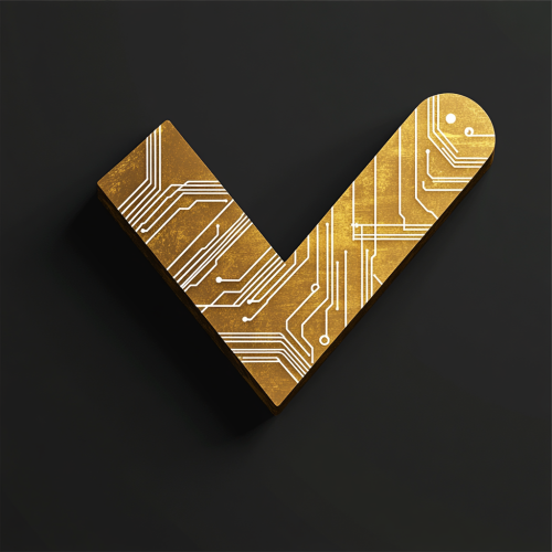 Golden check mark with circuit pattern on black Golden check mark with circuit pattern on black