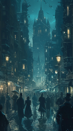 Dark Blue Gothic Victorian Alley Stock Photo