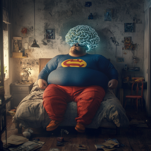Image alt text: Fat superhero from The Boys, asleep in dorm bed. Image alt text: Fat superhero from The Boys, asleep in dorm bed.