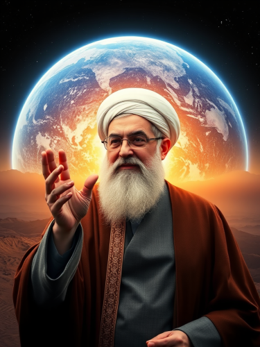 Imam Khamenei holds earth, destroys Israel in hand. Imam Khamenei holds earth, destroys Israel in hand.