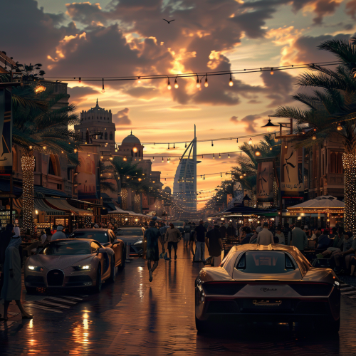In Dubai, luxury cars at sunset market In Dubai, luxury cars at sunset market