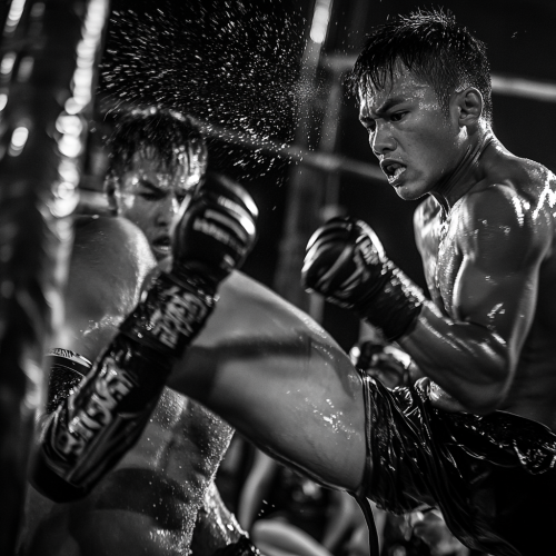 Intense Muay Thai Fight: Dynamic Movement, Fighter Expressions