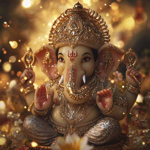 Intricate Lord Ganesha depiction with festive decorations. Intricate Lord Ganesha depiction with festive decorations.