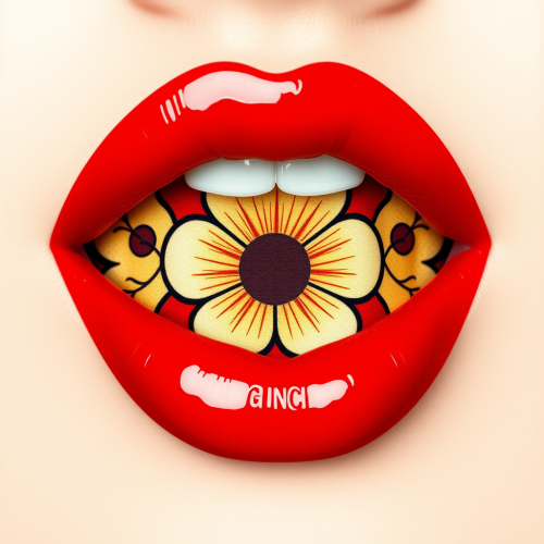 Lips with Gucci Flower Pattern and Lipstick Lips with Gucci Flower Pattern and Lipstick