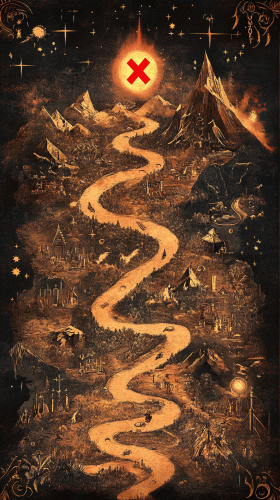 Magical Disney-style Quest Map with Obstacles and Landmarks Magical Disney-style Quest Map with Obstacles and Landmarks