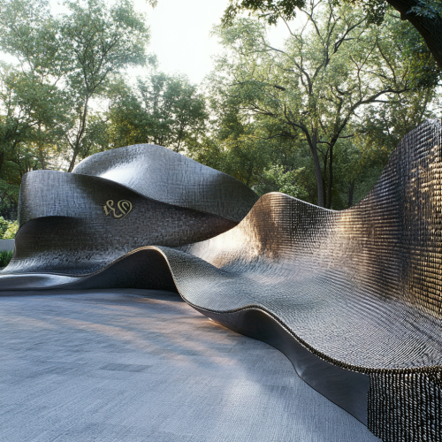 Metal art wall with logos and geometric structure. Metal art wall with logos and geometric structure.