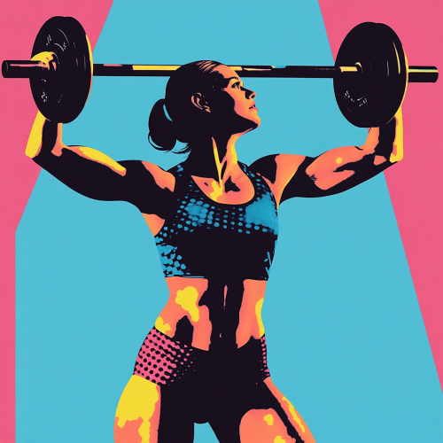 Minimalist pop art inspired collage of female weightlifter. Minimalist pop art inspired collage of female weightlifter.