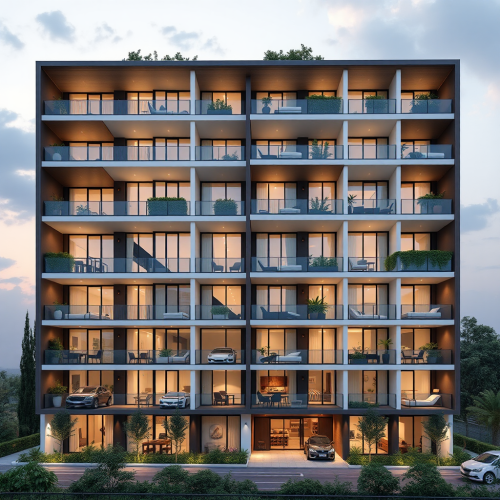Modern 15-Storey Building with Two Apartments per Floor Modern 15-Storey Building with Two Apartments per Floor