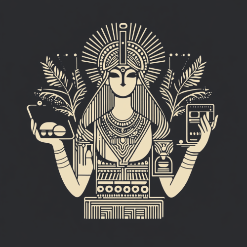 Modern logo of goddess Demeter with tech tools. Modern logo of goddess Demeter with tech tools.