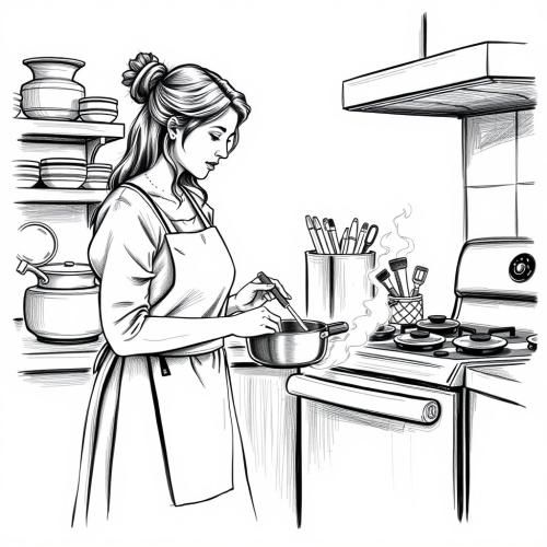 Mother teaches daughter cooking by stove Mother teaches daughter cooking by stove