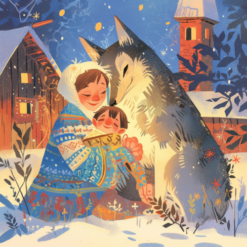 Mystical illustration by Ivan Bilibin, with wolf and boy. Mystical illustration by Ivan Bilibin, with wolf and boy.