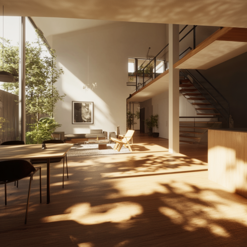 Passive house with natural light, ventilation, sustainable materials