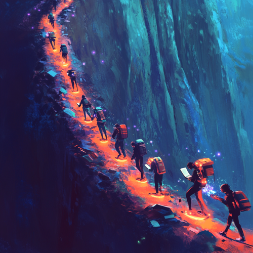 Person easily rides hoverboard up hill with glowing map. Person easily rides hoverboard up hill with glowing map.