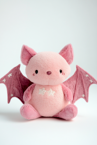 Pink bat plush toy with stars, kawaiipunk style 