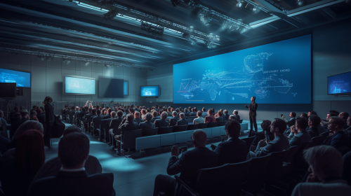 Realistic audience listening to corporate business speaker Realistic audience listening to corporate business speaker