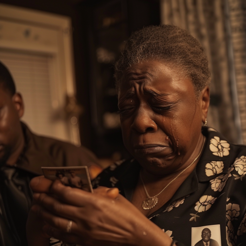 Scene with Gloria grieving brother's death, husband comforts. Scene with Gloria grieving brother's death, husband comforts.