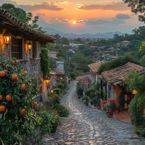 Serene Sunset Rural Mexican Village Cobblestone Streets Serene Sunset Rural Mexican Village Cobblestone Streets
