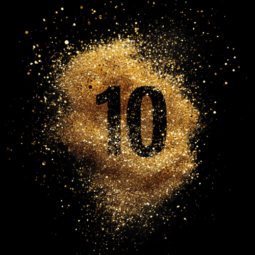 Shimmering black-gold background with subtle number 10 blend. Shimmering black-gold background with subtle number 10 blend.