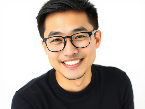 Smiling East Asian Man with Glasses Portrait