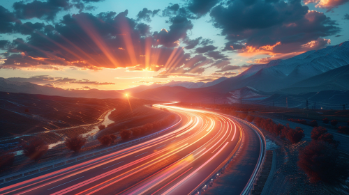 Spiral Highway: Sunrise in Hyper Realistic Style Spiral Highway: Sunrise in Hyper Realistic Style
