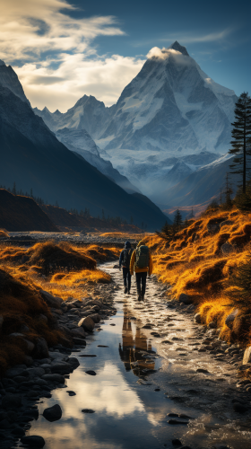 Stunning landscape with mountain lake reflecting towering peaks.