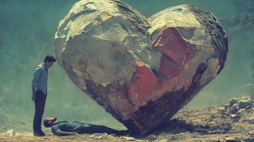 Surreal pastel collage with heart on man's chest. Surreal pastel collage with heart on man's chest.