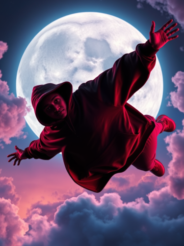 The Floating Figure Against a Cosmic Moonlit Sky The Floating Figure Against a Cosmic Moonlit Sky