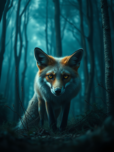 The Insane Fox in a Scary Forest Scene