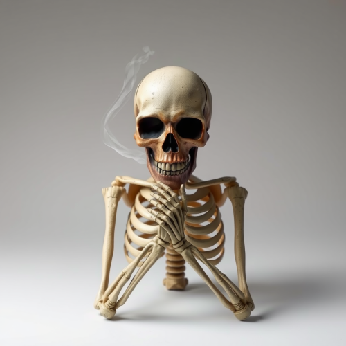 The Skeleton with Skull Smoke Mask and Clasped Hands The Skeleton with Skull Smoke Mask and Clasped Hands