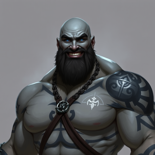 The Smiling Bald Barbarian with Bright Blue Eyes
