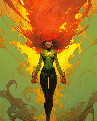 Thermonuclear Phoenix in red, green, yellow, black art abstraction. Thermonuclear Phoenix in red, green, yellow, black art abstraction.