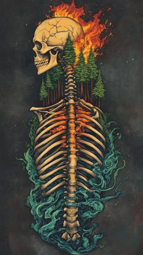 Trees growing from human spine, skull showing through. Trees growing from human spine, skull showing through.