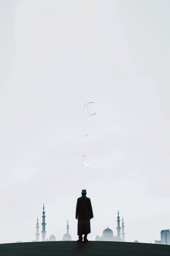 Turkish Imam's Spiritual Serenity: Mosque, Skyline, Crescent Moon