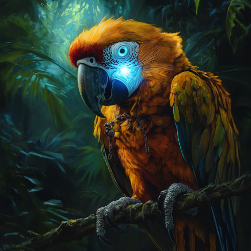 Undead macaw parrot with glowing blue light.