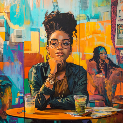 Urban-inspired scene with diverse individuals sharing stories