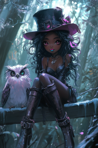 Whimsical, gothic, kawaii style art scene with girl. Whimsical, gothic, kawaii style art scene with girl.