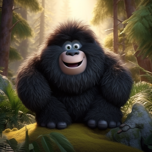 Black fur sasquatch in jungle animation