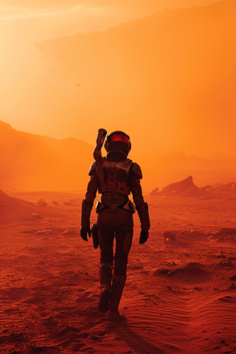 AI princess in futuristic suit on orange sand AI princess in futuristic suit on orange sand
