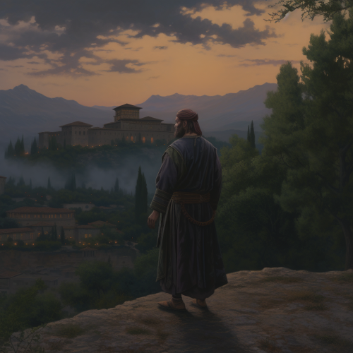 Traveler in Alhambra at Dusk Traveler in Alhambra at Dusk